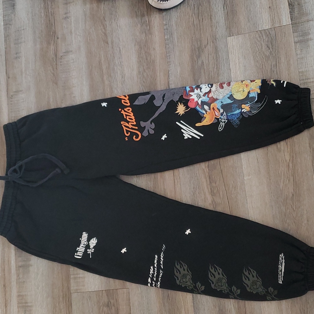 Civil Regime Looney Tunes Kids Black Cartoon Print Joggers